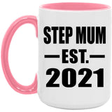 Step Mum Established EST. 2021 - 15oz Accent Mug Pink
