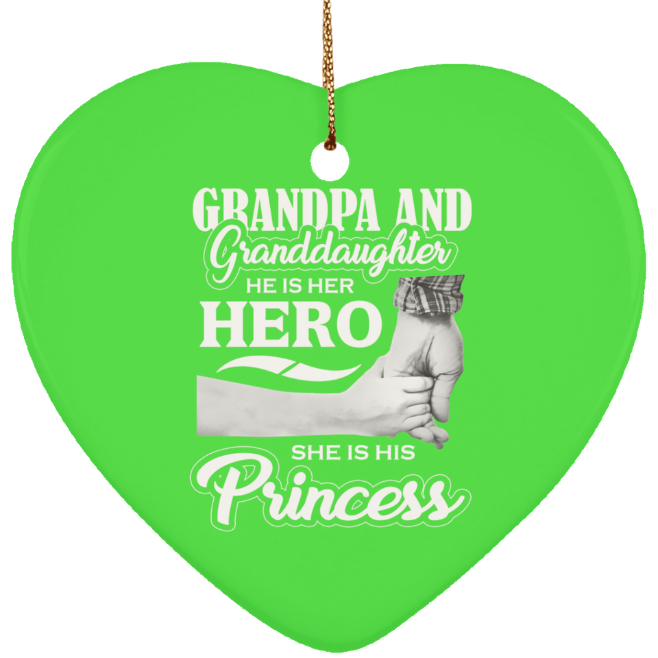 Grandpa & Granddaughter, He is Her Hero, She is His Princess - Heart Ornament