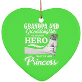 Grandpa & Granddaughter, He is Her Hero, She is His Princess - Heart Ornament