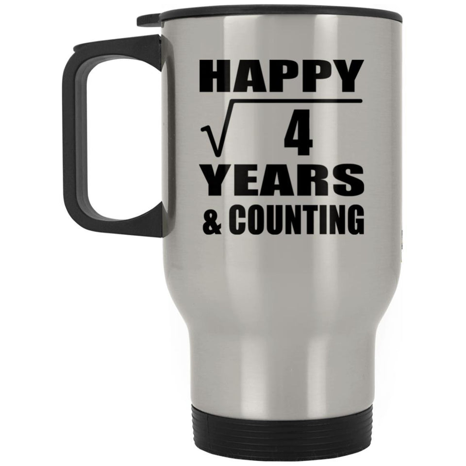 Happy 2nd Anniversary Square Root of 4 Years & Counting - Silver Travel Mug