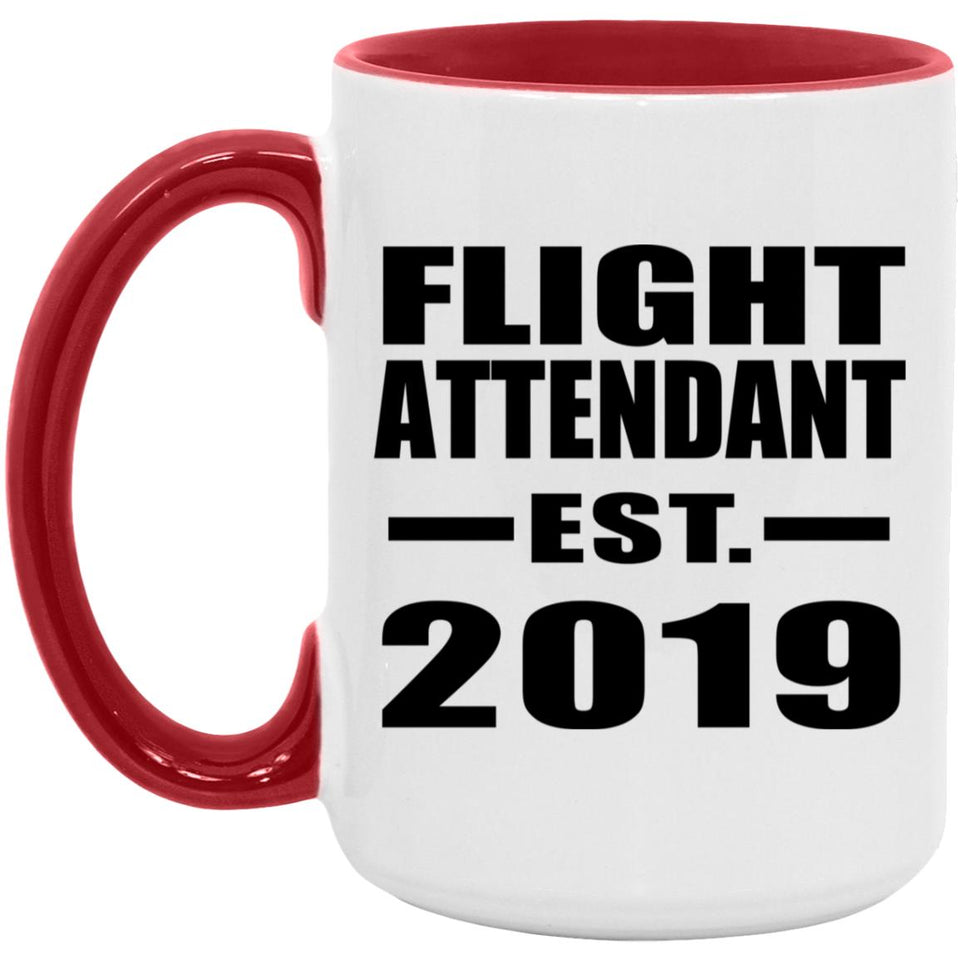 Flight Attendant Established EST. 2019 - 15oz Accent Mug Red