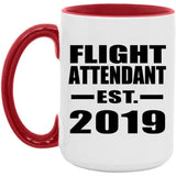 Flight Attendant Established EST. 2019 - 15oz Accent Mug Red
