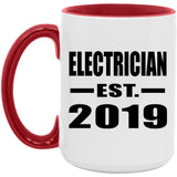 Electrician Established EST. 2019 - 15oz Accent Mug Red