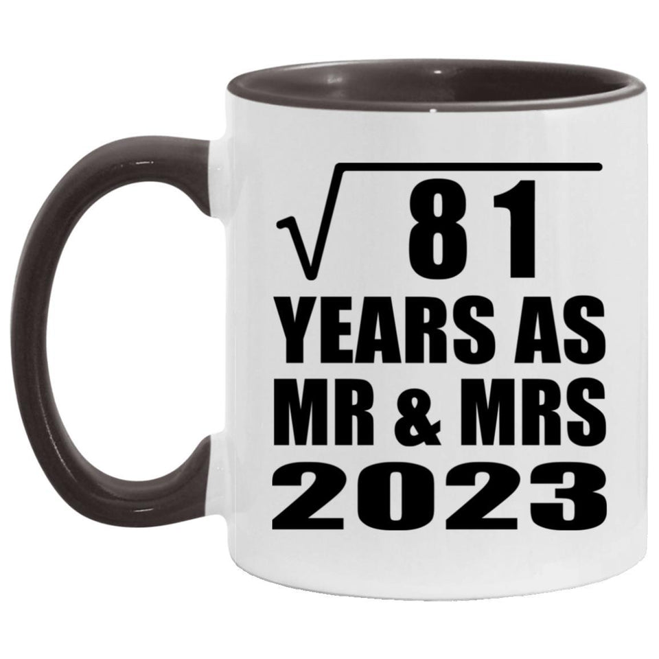 9th Anniversary Square Root of 81 Years As Mr & Mrs 2023 - 11oz Accent Mug Black