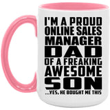 Proud Online Sales Manager Dad Of Awesome Son - 15oz Accent Mug Pink