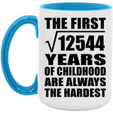112th Birthday Square Root of 12544 Years of Childhood - 15oz Accent Mug Blue