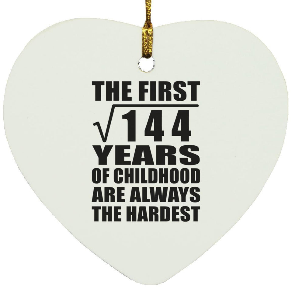 12th Birthday Square Root of 144 Years of Childhood - Heart Ornament