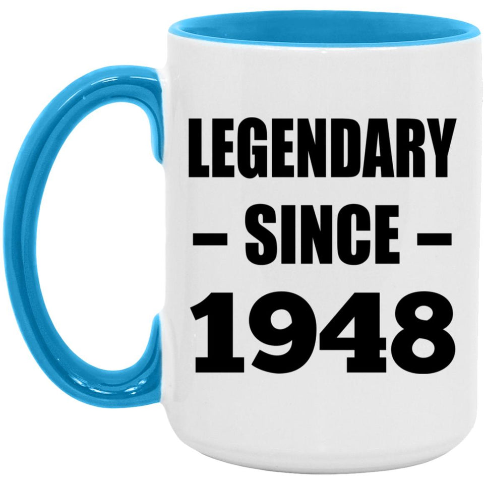 76th Birthday Legendary Since 1948 - 15oz Accent Mug Blue