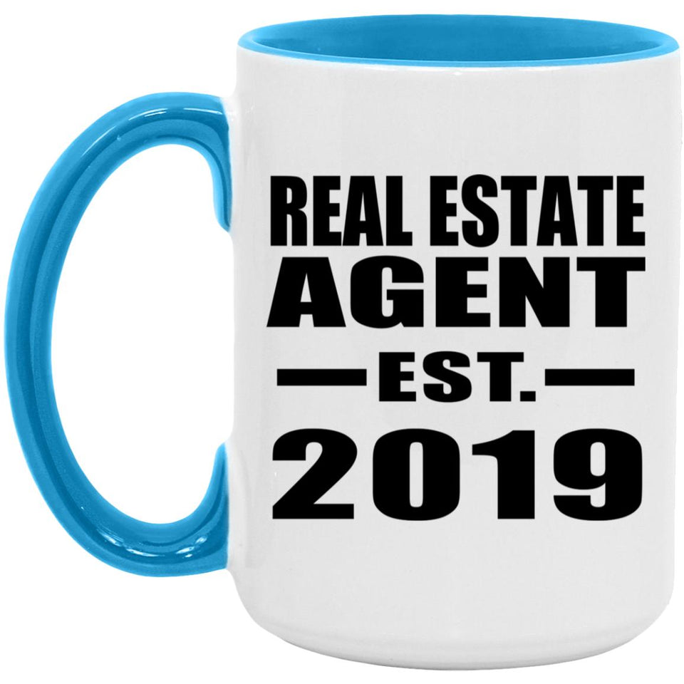 Real Estate Agent Established EST. 2019 - 15oz Accent Mug Blue