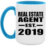 Real Estate Agent Established EST. 2019 - 15oz Accent Mug Blue