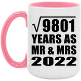 99th Anniversary Square Root of 9801 Years As Mr & Mrs 2022 - 15oz Accent Mug Pink