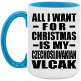 All I Want For Christmas Is My Czechoslovakian Vlcak - 15oz Accent Mug Blue