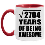 52nd Birthday Square Root of 2704 Years of Being Awesome - 11oz Accent Mug Red