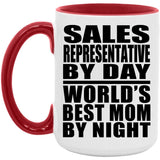 Sales Representative By Day World's Best Mom By Night - 15oz Accent Mug Red