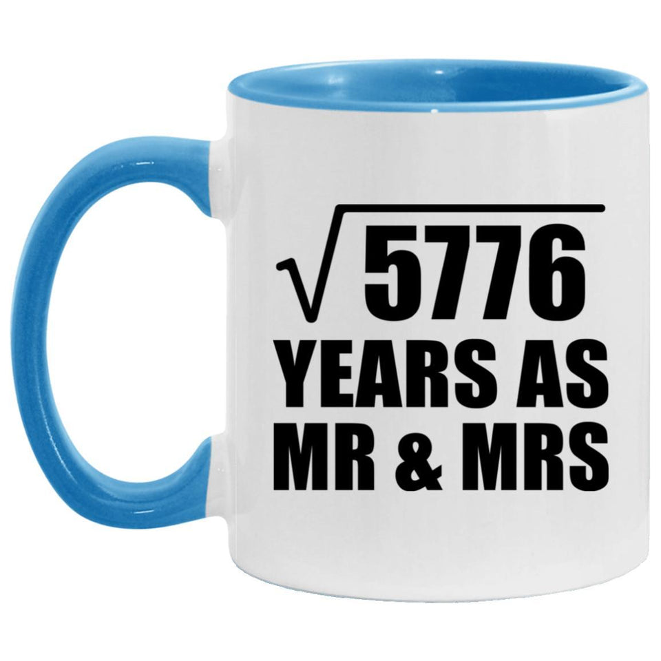 76th Anniversary Square Root of 5776 Years As Mr & Mrs - 11oz Accent Mug Blue