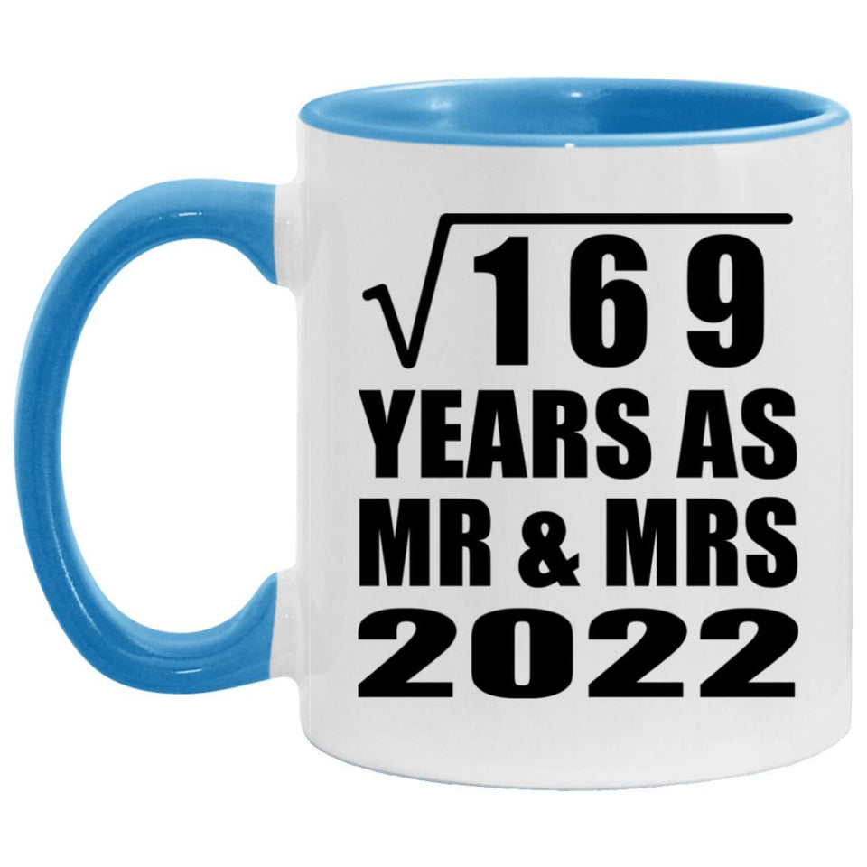 13th Anniversary Square Root of 169 Years As Mr & Mrs 2022 - 11oz Accent Mug Blue
