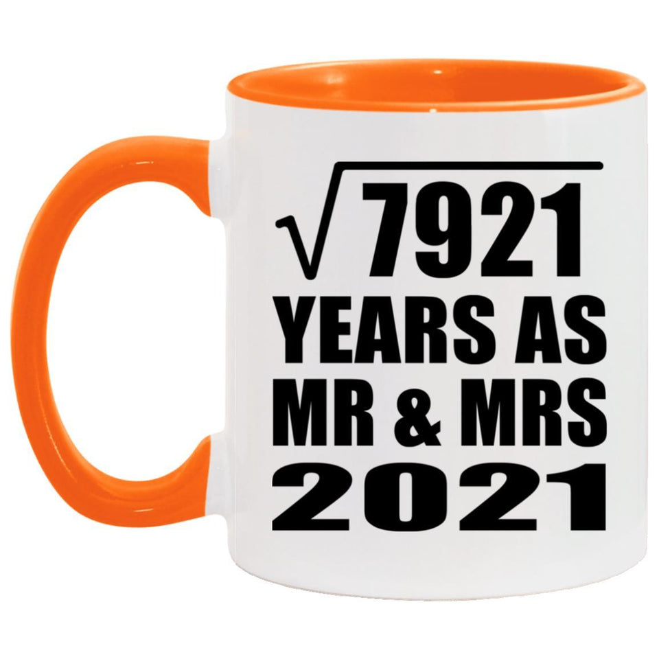 89th Anniversary Square Root of 7921 Years As Mr & Mrs 2021 - 11oz Accent Mug Orange