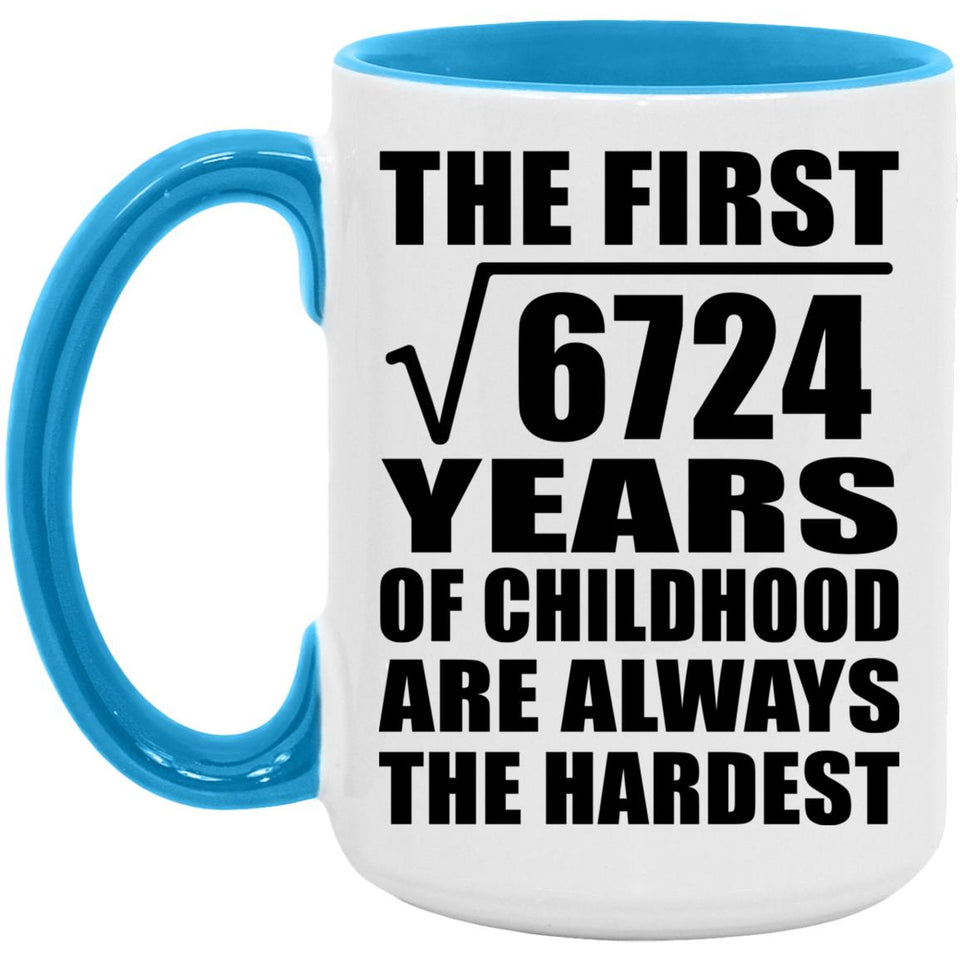 82nd Birthday Square Root of 6724 Years of Childhood - 15oz Accent Mug Blue