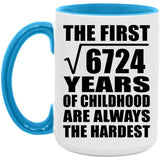82nd Birthday Square Root of 6724 Years of Childhood - 15oz Accent Mug Blue