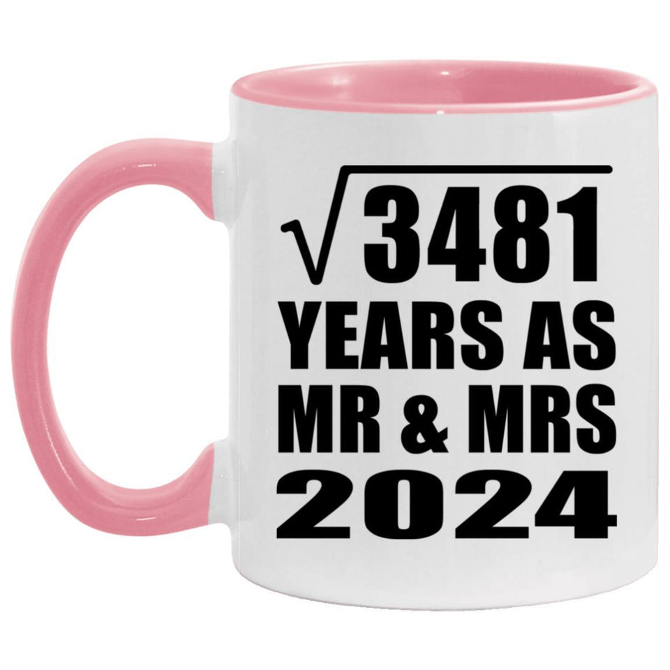 59th Anniversary Square Root of 3481 Years As Mr & Mrs 2024 - 11oz Accent Mug Pink