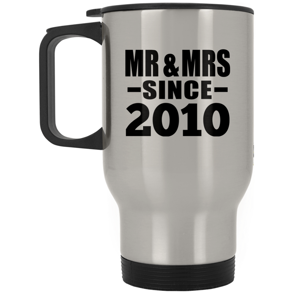 14th Anniversary Mr & Mrs Since 2010 - Silver Travel Mug