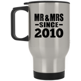 14th Anniversary Mr & Mrs Since 2010 - Silver Travel Mug
