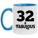 32nd Birthday 32 & Fabulous - 11oz Accent Mug Blue