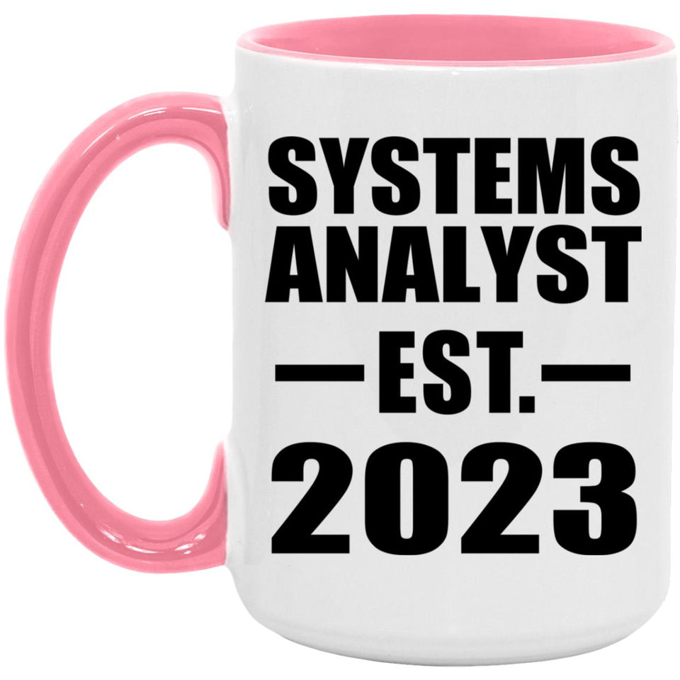 Systems Analyst Established EST. 2023 - 15oz Accent Mug Pink