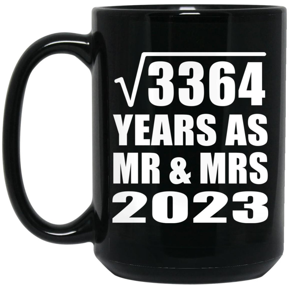 58th Anniversary Square Root of 3364 Years As Mr & Mrs 2023 - 15oz Coffee Mug Black