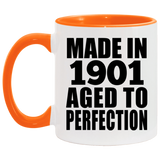 123rd Birthday Made In 1901 Aged To Perfection - 11oz Accent Mug Orange