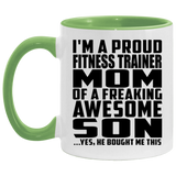 Proud Fitness Trainer Mom Of Awesome Son - 11oz Accent Mug Green