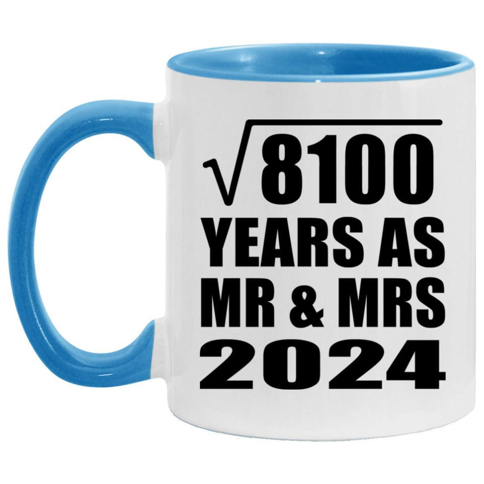 90th Anniversary Square Root of 8100 Years As Mr & Mrs 2024 - 11oz Accent Mug Blue