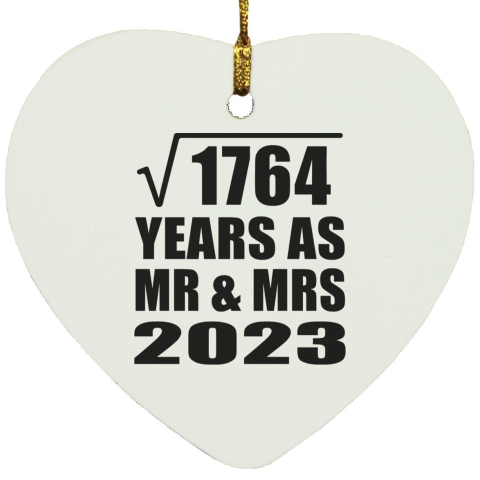 42nd Anniversary Square Root of 1764 Years As Mr & Mrs 2023 - Heart Ornament