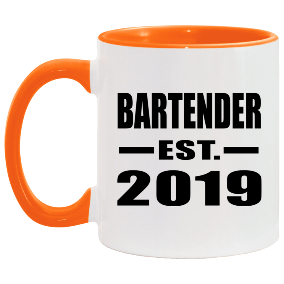 Bartender Established EST. 2019 - 11oz Accent Mug Orange