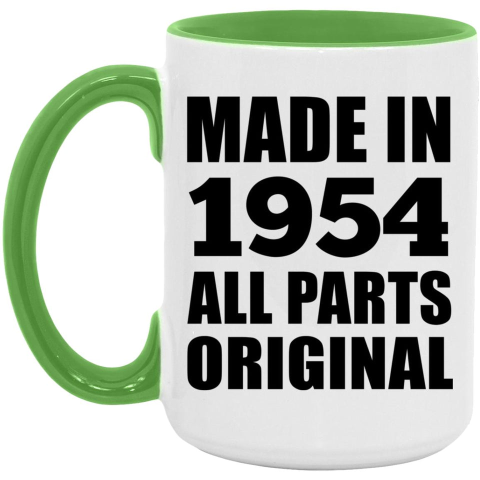 70th Birthday Made in 1954 All Parts Original - 15oz Accent Mug Green