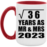 6th Anniversary Square Root of 36 Years As Mr & Mrs 2023 - 15oz Accent Mug Red