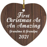 First Christmas As An Amazing Grandma & Grandpa 2021 - Heart Ornament D
