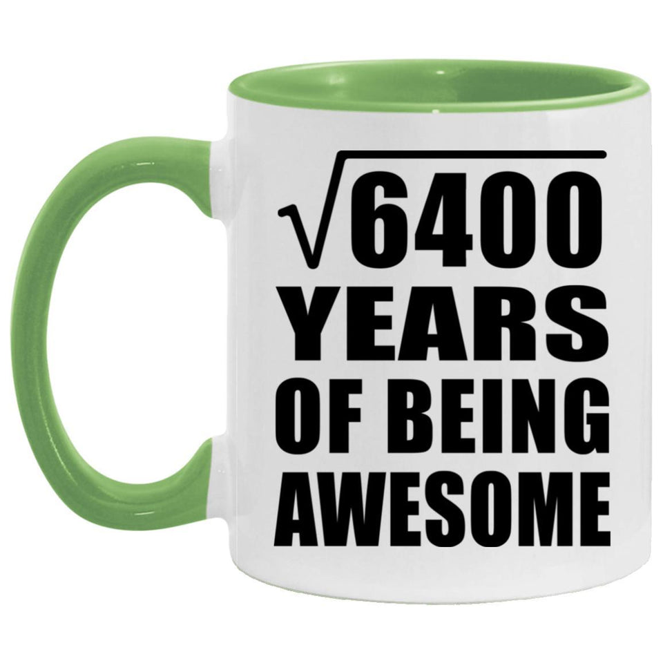 80th Birthday Square Root of 6400 Years of Being Awesome - 11oz Accent Mug Green