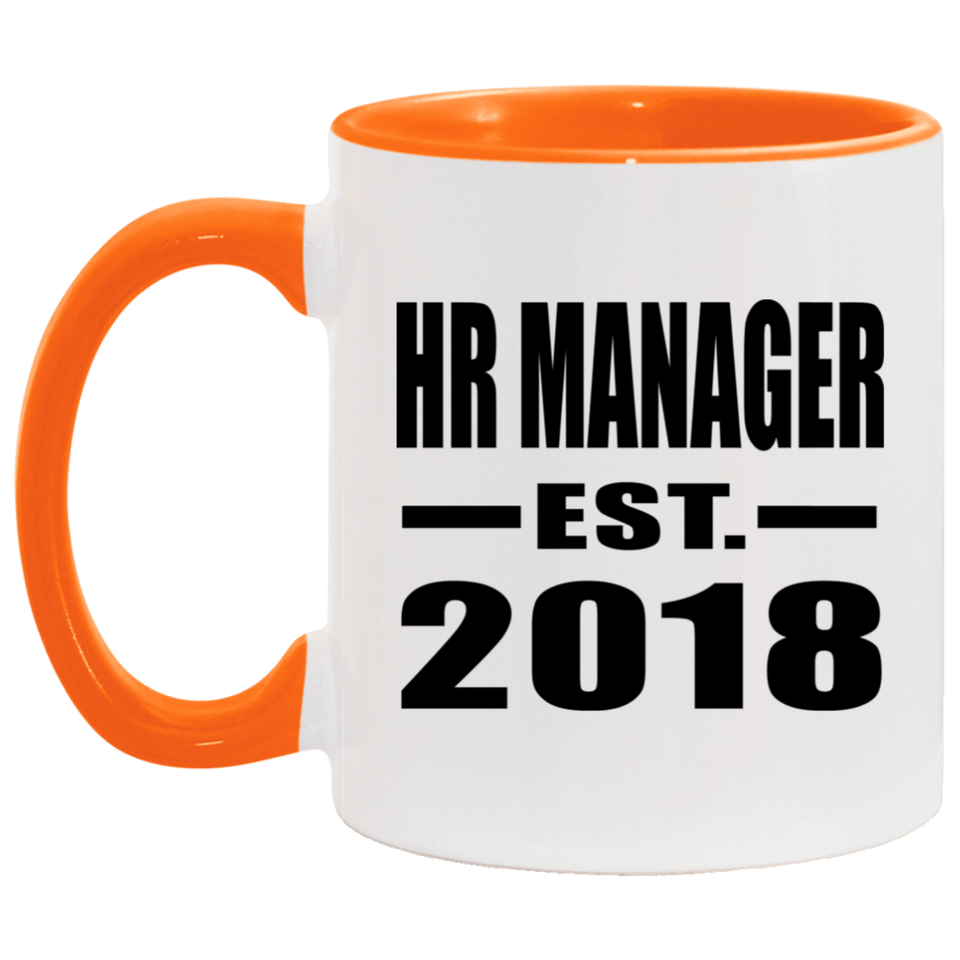 HR Manager Established EST. 2018 - 11oz Accent Mug Orange