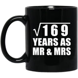13th Anniversary Square Root of 169 Years As Mr & Mrs - 11oz Coffee Mug Black