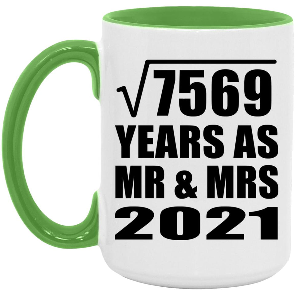 87th Anniversary Square Root of 7569 Years As Mr & Mrs 2021 - 15oz Accent Mug Green