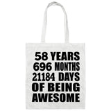 58th Birthday 58 Years 696 Months 21184 Days Of Awesome - Tote Bag White
