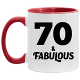 70th Birthday 70 & Fabulous - 11oz Accent Mug Red