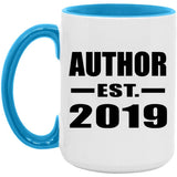 Author Established EST. 2019 - 15oz Accent Mug Blue