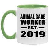 Animal Care Worker Established EST. 2019 - 11oz Accent Mug Green