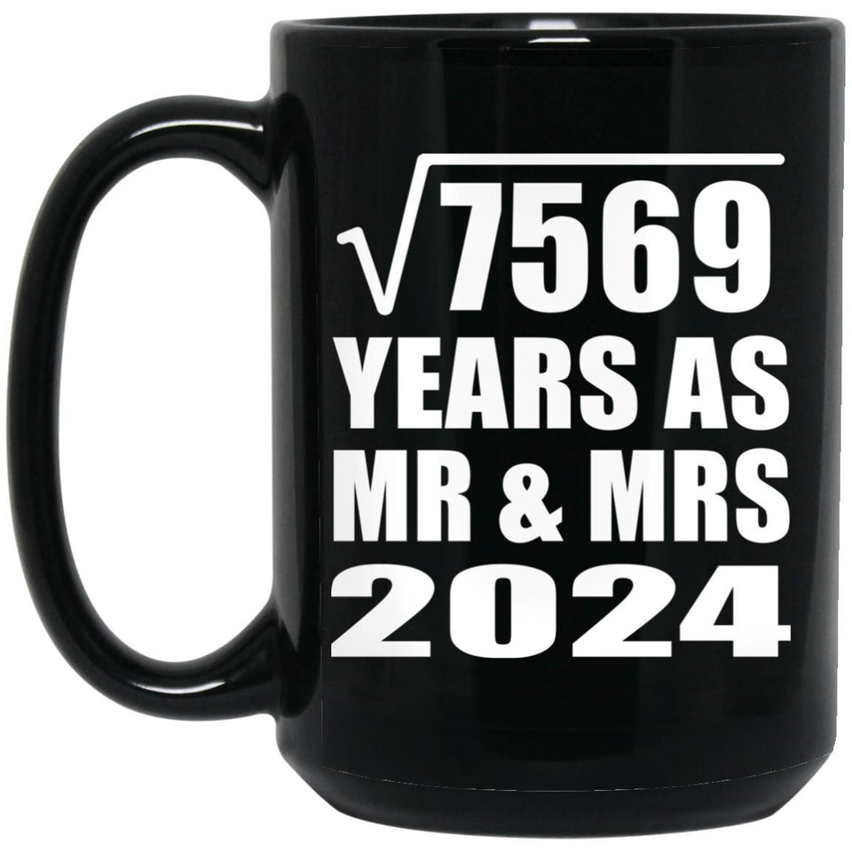 87th Anniversary Square Root of 7569 Years As Mr & Mrs 2024 - 15oz Coffee Mug Black
