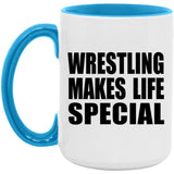 Wrestling Makes Life Special - 15oz Accent Mug Blue