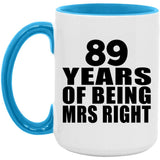 89th Anniversary 89 Years Of Being Mrs Right - 15oz Accent Mug Blue
