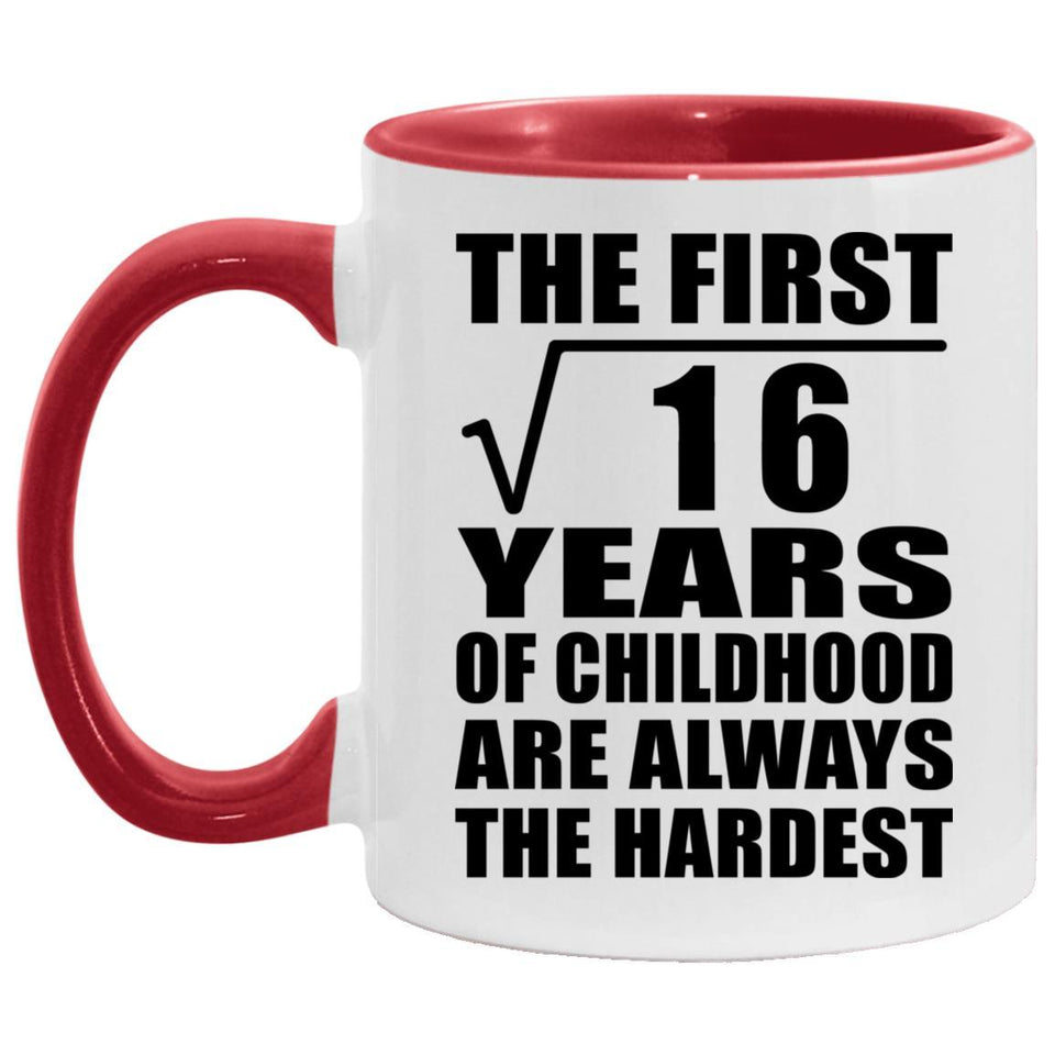 4th Birthday Square Root of 16 Years of Childhood - 11oz Accent Mug Red
