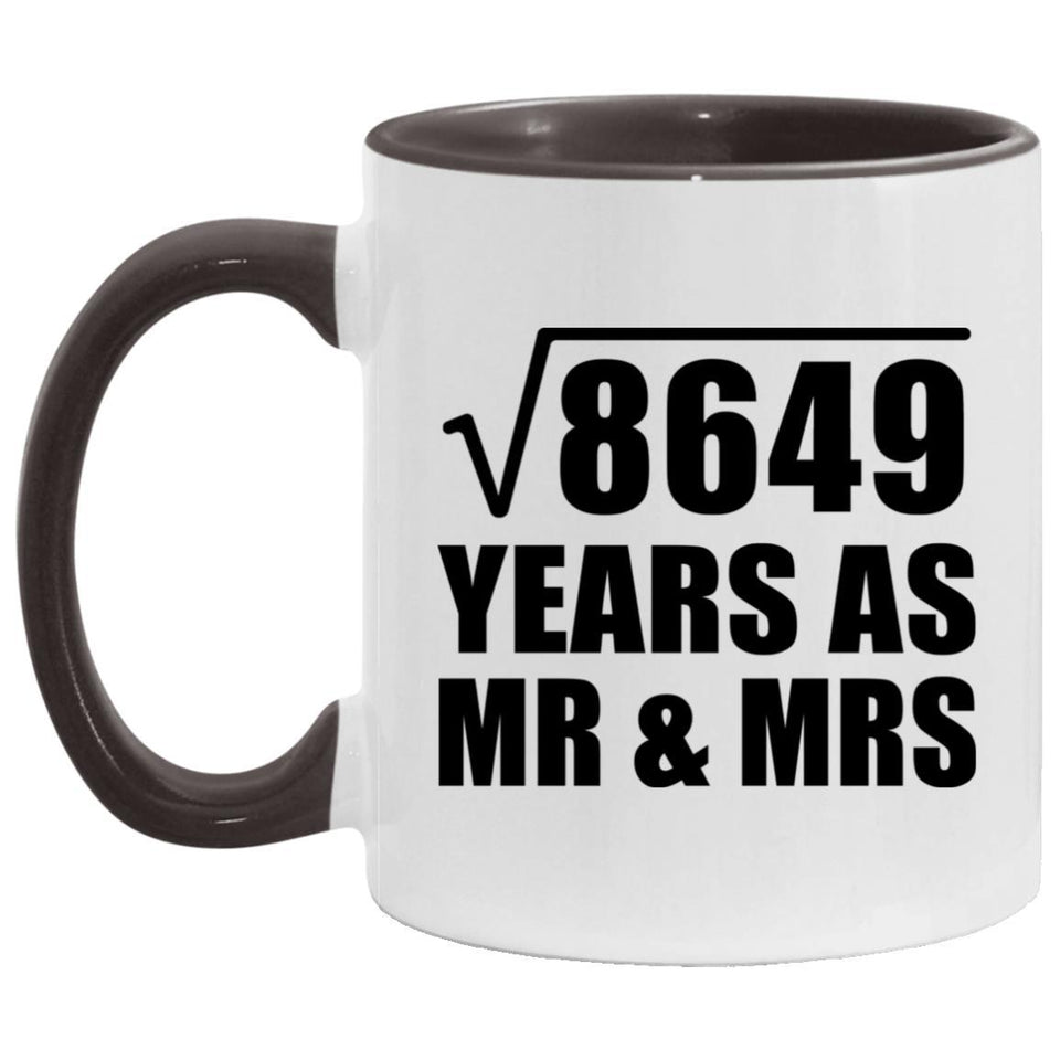 93rd Anniversary Square Root of 8649 Years As Mr & Mrs - 11oz Accent Mug Black